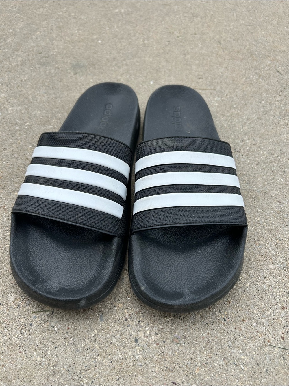 adidas Black Adilette Shower Slide Sandals with White Stripes